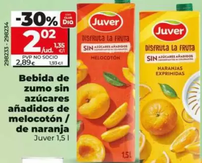 Juver - Bebida De Zumo Sin Azúcares Añadidos De Melocotón/De Naranja