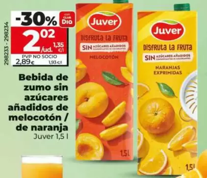 Juver - Bebida De Zumo Sin Azúcares Añadidos De Melocotón/De Naranja
