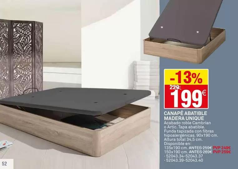 Canapé Abatible Madera Unique Acabado Roble Cambrian O Artic