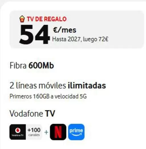 Prime - Fibra 600mb 2 Lineas Móviles Ilimitadas