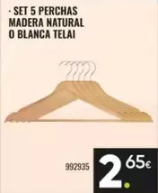 Telai - Set 5 Perchas Madera Natural O Blanca