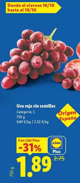Uva Roja Sin Semillas
