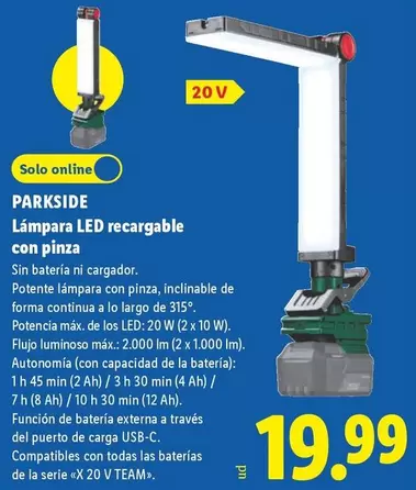 Parkside - Lámpara Led Recargable Con Pinza