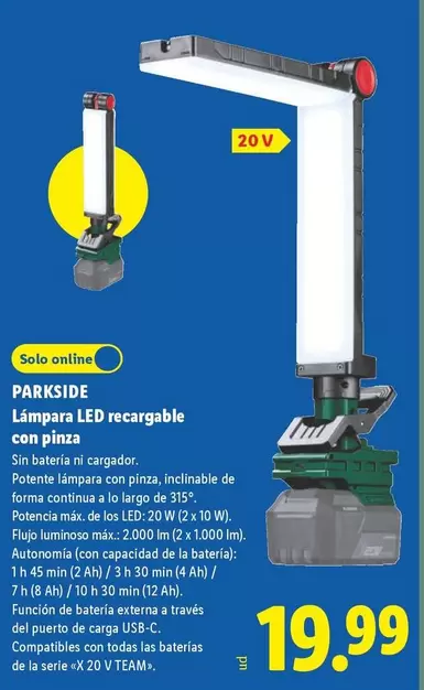 Parkside - Lámpara Led Recargable Con Pinza
