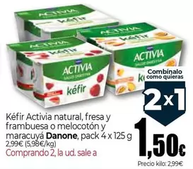 Danone - Activia Kéfir Natural, Fresa Y Frambuesa O Melocotón Y Maracuyá