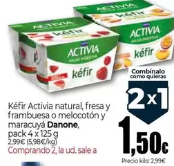 Danone - Activia Kéfir Natural, Fresa Y Frambuesa O Melocoton Y Maracuya