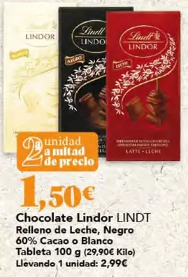 Lindt - Chocolate Lindor Relleno De Leche, Negro 60% Cacao O Blanco