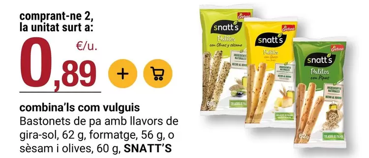 snatt's - Bastonets De Pa Amb Llavors De Gira-sol, Formatge, O Sesam I Olives