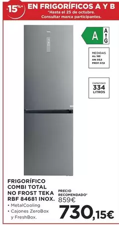 Total - Frigorifico Combi No Frost Teka Réf. 84561 Inox