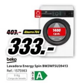Beko - Lavadora Energy Spin Bm3wfsu39413