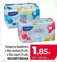 Secretísima - Compresa Anatomica O Alas Normal O Alas Súper