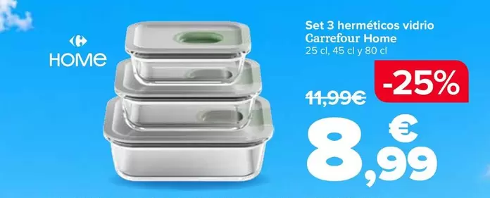 Carrefour Home - Set 3 Hermeticos Vidrio