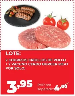 Lote: 2 Chorizos Criollos De Pollo + 2 Vacuno Cerdo Burger Meat