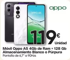 OPPO - Móvil A5 4gb De Ram + 128 Gb Almacenamiento Blanco O Purpura