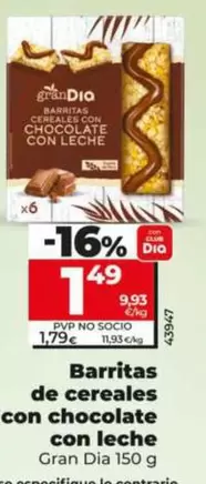 Gran Dia - Barritas De Cereales Con Chocolate Con Leche 