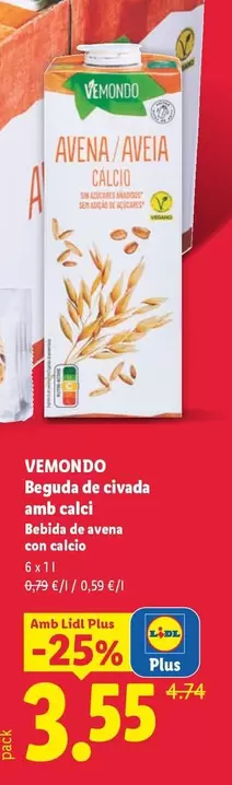 Vemondo - Bebida De Avena Con Calcio