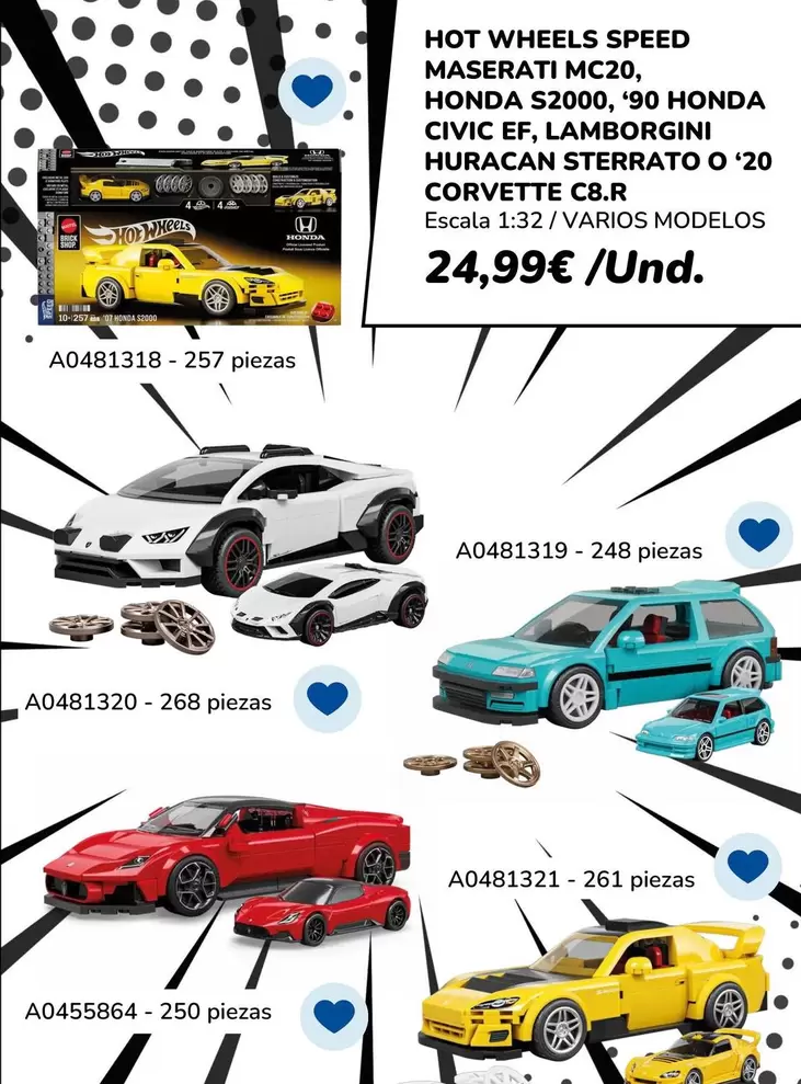 Mattel - Hot Wheels Speed Maserati Mc20, Honda S2000, '90 Honda Civik, Lamborgini Huracan Sterrato O '20 Corvette