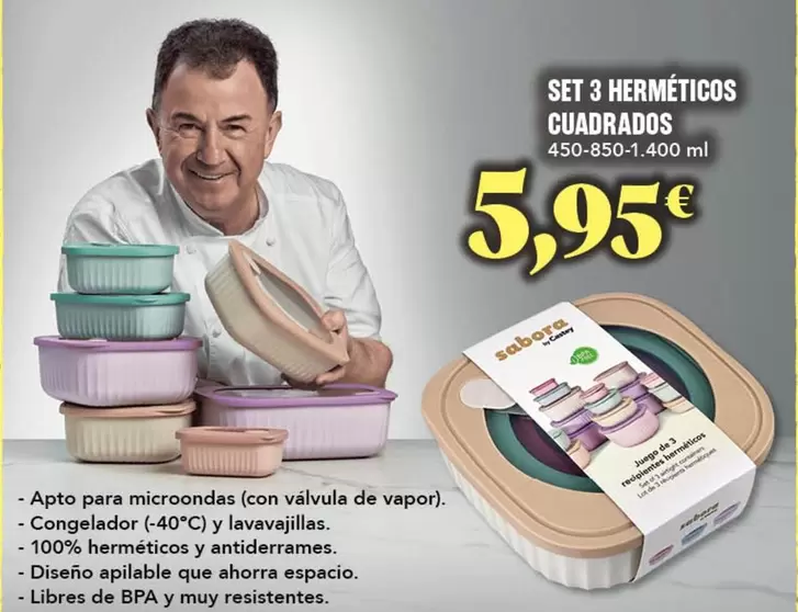 Set 3 Herméticos Cuadrados