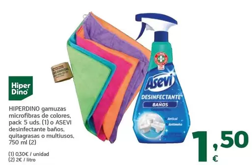 Hiperdino/Asevi - Gamuzas Microfibras De Colores O Desinfectantes Baños, Quitagrasas O Multiusos