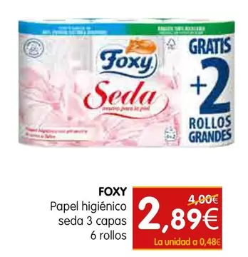 Foxy - Papel Higienico Seda 3 Capas 6 Rollos