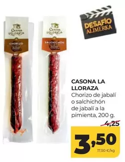 Alimerka - Chorizo De Jabalí O Salchichon De Jabaí A La Pimienta