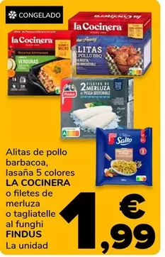La Cocinera/ Findus - Alitas De Pollo Barbacoa Lasana O Filetes De Merluza O Tagiatelle Al Funghi