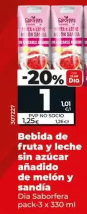 Dia Saborfera - Bebida De Fruta Y Leche Sin Azucar Anadido De Melon Y Sandía