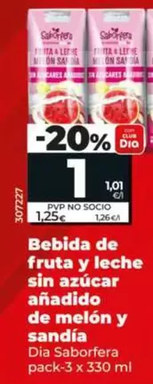 Dia Saborfera - Bebida De Fruta Y Leche Sin Azucar Anadido De Melon Y Sandía