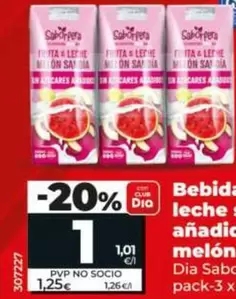 Dia Saborfera - Bebida De Fruta Y Leche Sin Azucar Anadido De Melon Y Sandia