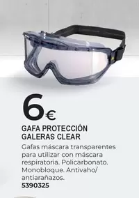 Gafas Mascara Transparentes Para Utilizar Con Mascara Respiratoria. Policarbonato. Monobloque. Antivaho