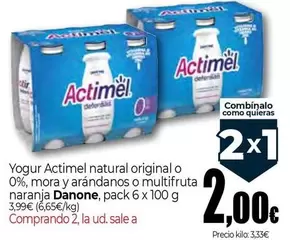 Danone - Yogur Actimel Natural Original O 0%, Mora Y Arándanos O Multifruta Naranja