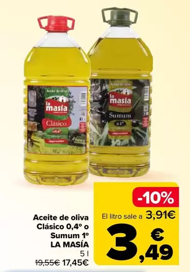 La Masía - Aceite De Oliva Clásico 0,4° O Sumun 1°