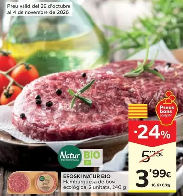 Eroski - Natur Bio Hamburguesa De Boví