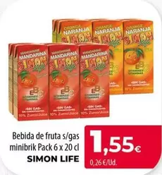 Simon Life - Bebida De Fruta S/gas Minibrik Pack 6 X