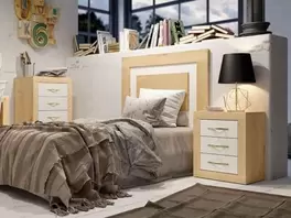 Cabecero individual madera y blanco con mesita