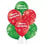 PACK DE 6 GLOBOS LÁTEX ROJOS Y VERDES MERRY CHRISTMAS