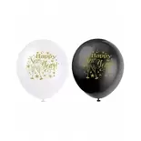 GLOBO LÁTEX GLITTER NEW YEAR SURTIDO BLANCO/NEGRO 8 UDS