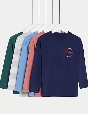 Pack de 5 tops 100% algodón de lisos y de rayas (2-8 años)