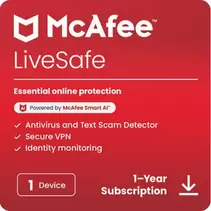 McAfee LiveSafe – 1 Dispositivo  - Suscripción de 1 año