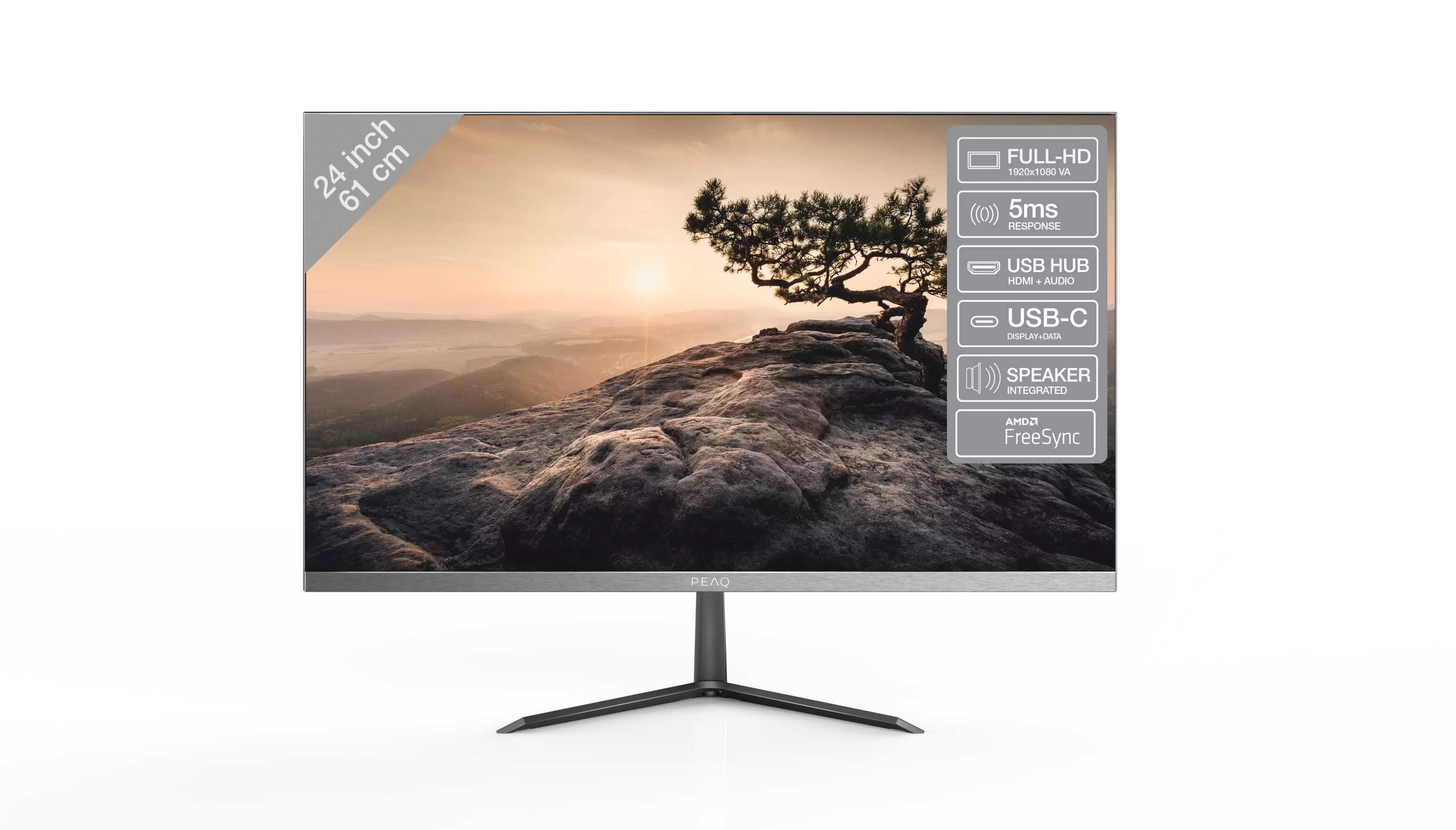 Monitor - Peaq PMO S243-VFC, 24" Full-HD, 5 ms, 75 Hz, AMD FreeSync, Ultra Slim, HDMI 1.4, Negro