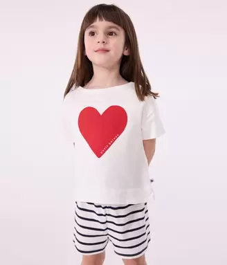 Pijama corto infantil de algodón con estampado de corazones