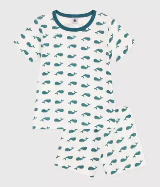 Pijama corto infantil de algodón con estampado de ballenas