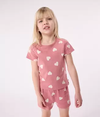Pijama corto infantil de algodón con corazones