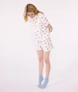 Pijama corto de algodón con estampado de frutas para mujer