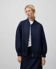 Bomber larga con lino azul marino mujer