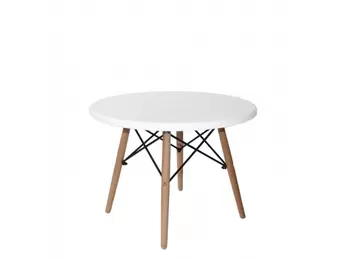 Mesa blanca redonda con patas de madera y metal 60 cm