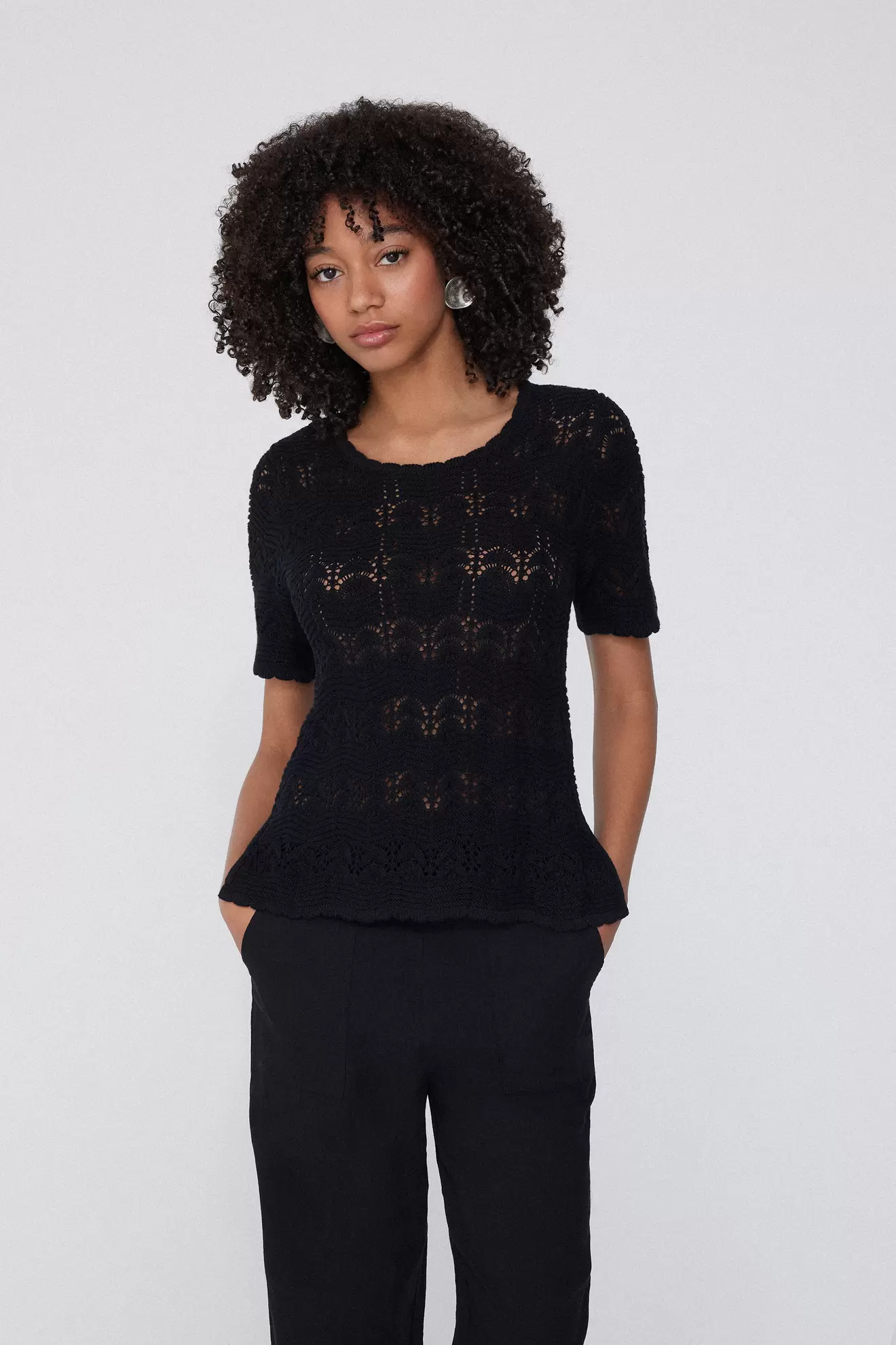 Camiseta Media Manga Crochet 100 % Algodón