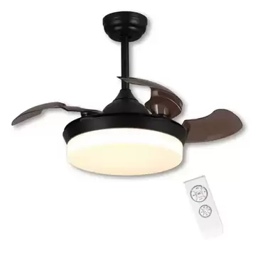 VENTILADOR DE TECHO LED 36 W REGULABLE 4 ASPAS PLEGABLES NEGRO SOLVIG