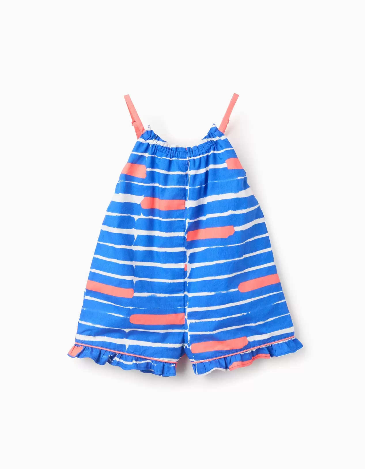 Cotton Jumpsuit with Motif for Baby Girls 'You&Me', Blue/Coral