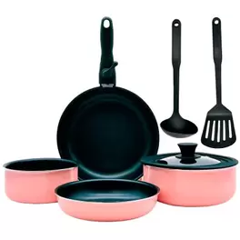 BATERÍA COCINA AMERCOOK EASYCLICK ROSA PASTEL 8 PIEZAS CKP012B